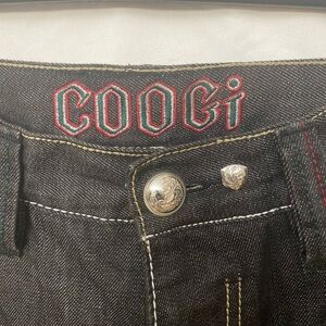COOGI Black Jeans with White and Red Stitching